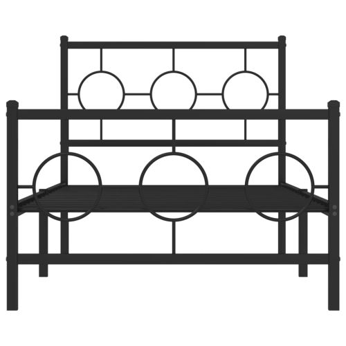 Метална рамка за легло с горна и долна табла, черна, 90x200 см