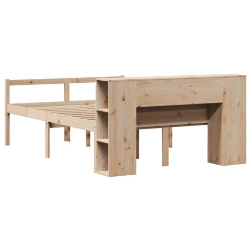 Легло с етажерка за книги, без матрак, 135x190 см, бор масив