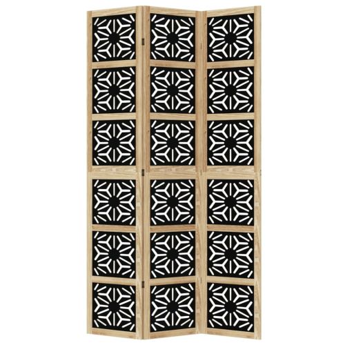 Разделител за стая 3 панела кафяво-черно дърво пауловния масив