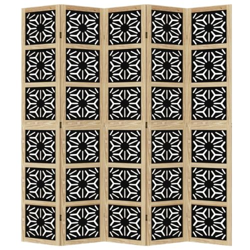 Разделител за стая 5 панела кафяво-черно дърво пауловния масив