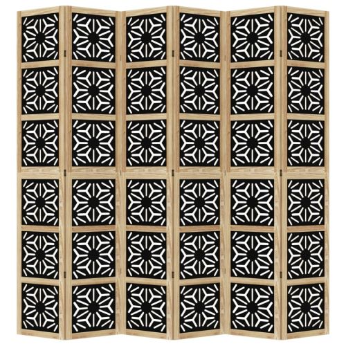 Разделител за стая 6 панела кафяво-черно дърво пауловния масив