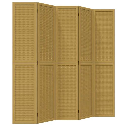 Разделител за стая, 5 панела, кафяв, дърво пауловния масив