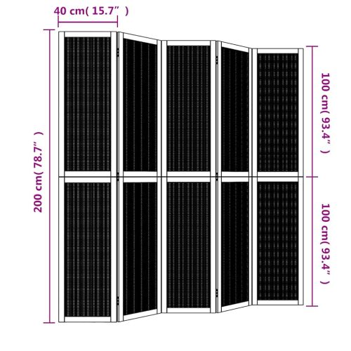 Разделител за стая, 5 панела, кафяв, дърво пауловния масив