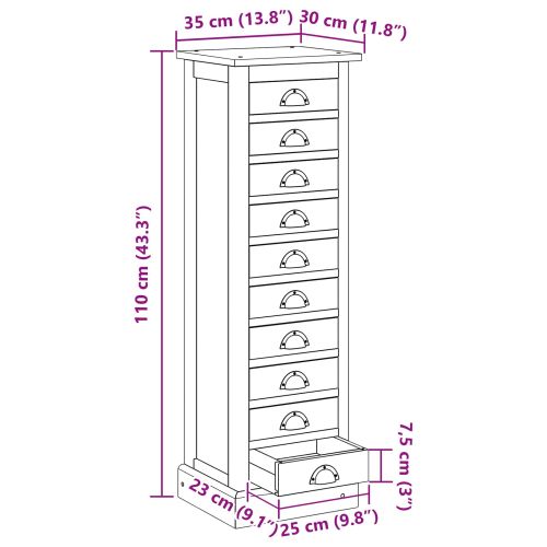 Плика с чекмедже Кафяво 35,5 х 30 х 100 см Солидно тиково дърво