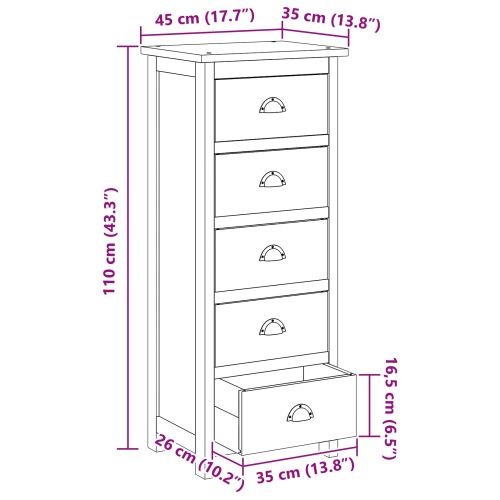 Плика с чекмедже Кафяво 45 x 35 x 110 см Солидно тиково дърво