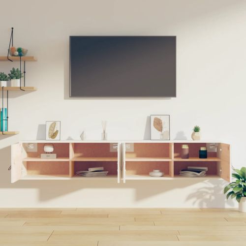 Стенни шкафове, 2 бр, бели, 80x30x30 см, бор масив