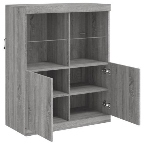 Сайдборд с LED светлини, сив сонома, 81x37x100 см