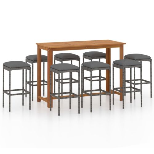 Градински бар комплект с възглавници, 9 части, сив