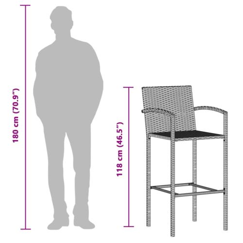 Градински бар комплект, 5 части, сиво, акация масив и полиратан