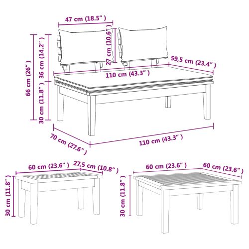 Комплект градинска пейка с възглавница 3 pcs Кафяв и Кремав