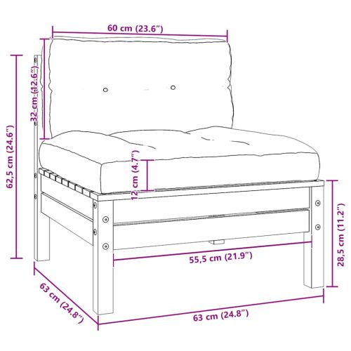 Градински 2-местен диван с възглавници, сив, бор масив