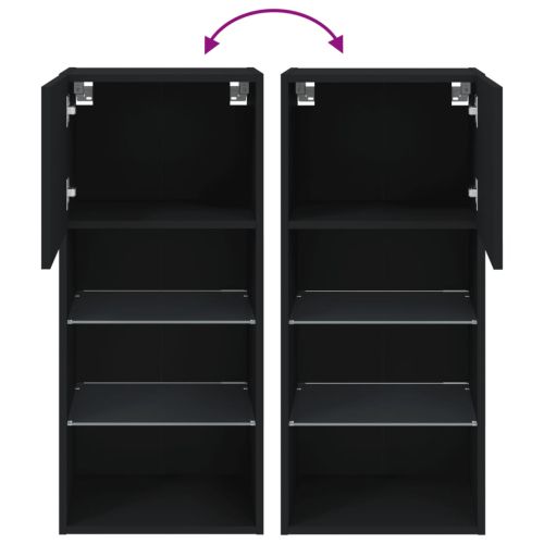 ТВ шкаф с LED осветление, черен, 40,5x30x90 см