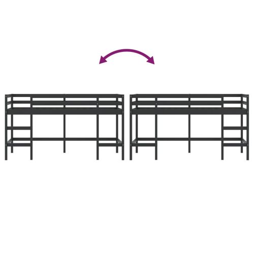 Детско високо легло със стълба, черно, 90x200 см, бор масив