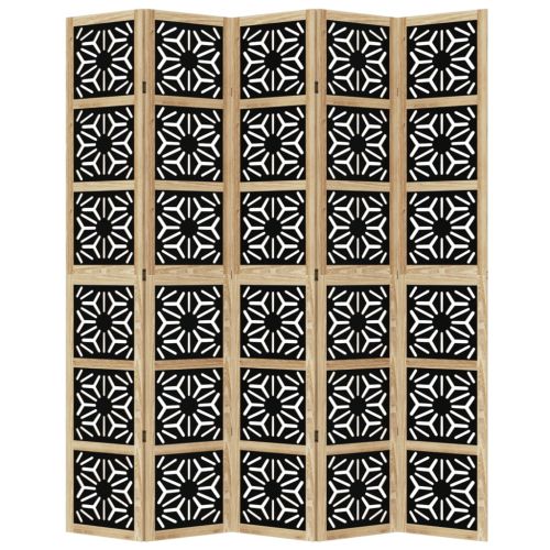 Разделител за стая 5 панела кафяво-черно дърво пауловния масив