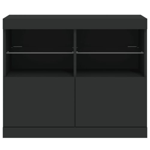 Сайдборд с LED светлини, черен, 81x37x67 см