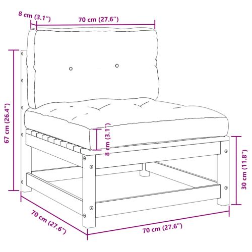 Градински лаундж комплект, 3 части, с възглавници, бор масив