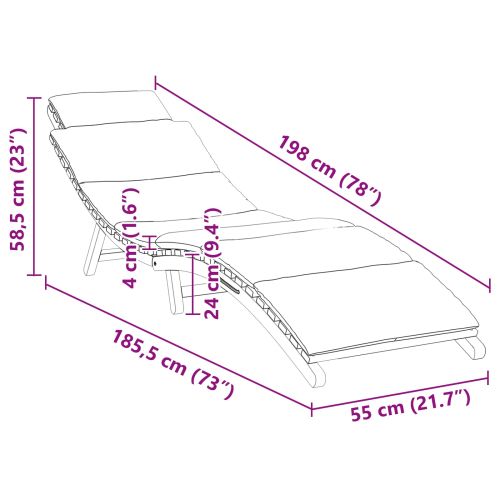 Шезлонг Тъмносив 188 x 55 x 59 см Тиково дърво масив