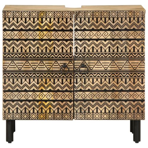 Шкаф за баня, черен, 62x33x58 см, масивно мангово дърво