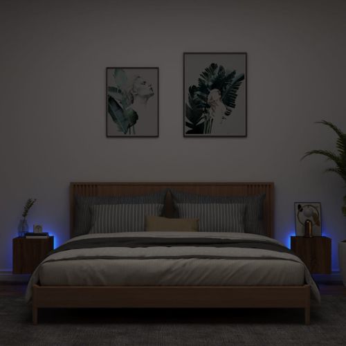 Стенни ТВ шкафове с LED лампи, 2 бр, кафяв дъб, 30,5x35x30 см