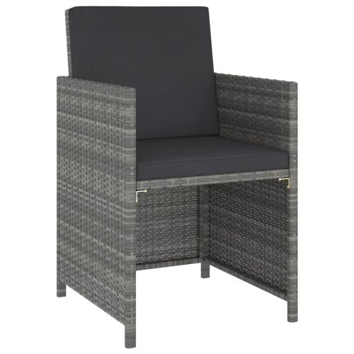 Градински комплект с възглавници, 6 части, полиратан, сив