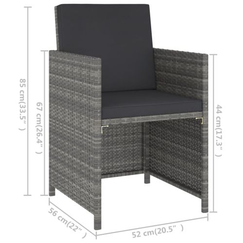 Градински комплект с възглавници, 6 части, полиратан, сив