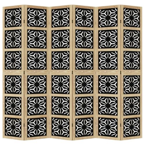 Разделител за стая 6 панела кафяво-черно дърво пауловния масив