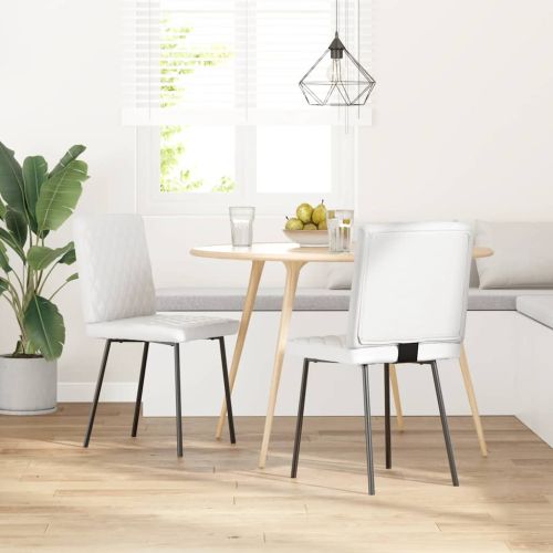 Трапезни столове, 2 бр, бели, изкуствена кожа