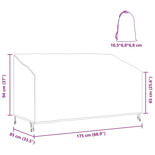 Калъф за градинска пейка Черно 175 x 85 x 65 / 94 см 600D плат