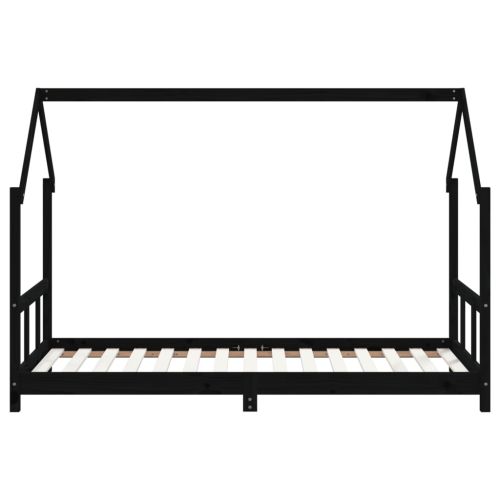 Детска рамка за легло, черна, 90x190 см, бор масив