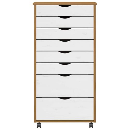 Шкаф с чекмеджета на колелца MOSS, меденокафяв, бор масив