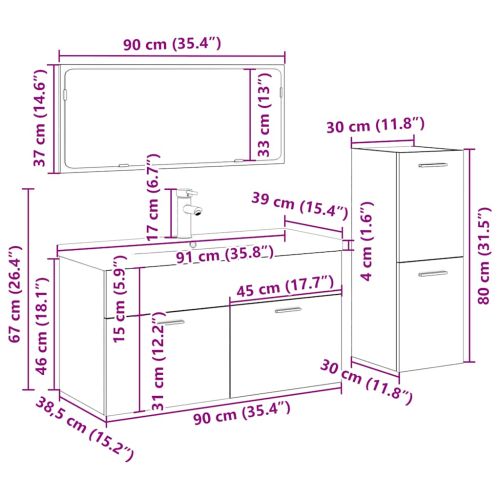 Комплект мебели за баня от 4 части старо дърво инженерно дърво