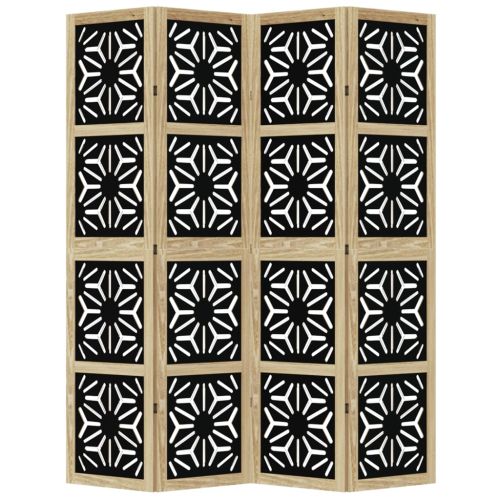 Разделител за стая 4 панела кафяво-черно дърво пауловния масив