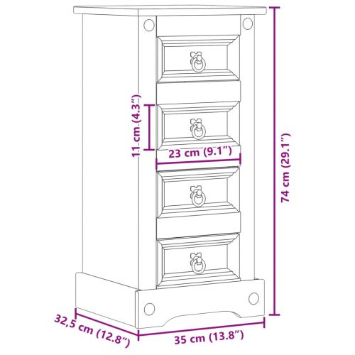 Нощно шкафче Corona, 35x32,5x74 см, бор масив