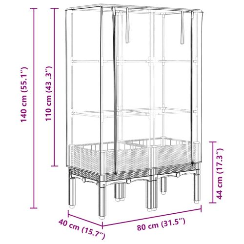 Повдигнато легло с оранжерия калъф, ратанов вид, 80x40x140 см