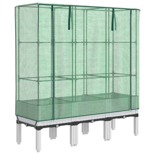 Повдигнато легло с оранжерия калъф, ратанов вид, 120x40x140 см