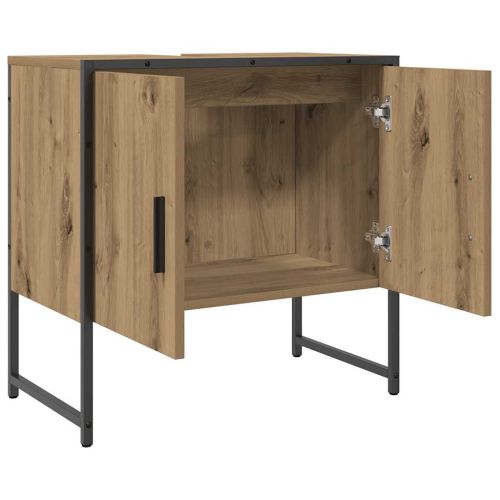 Шкаф за мивка за баня, дъб артизан, 60x33x60см, инженерно дърво