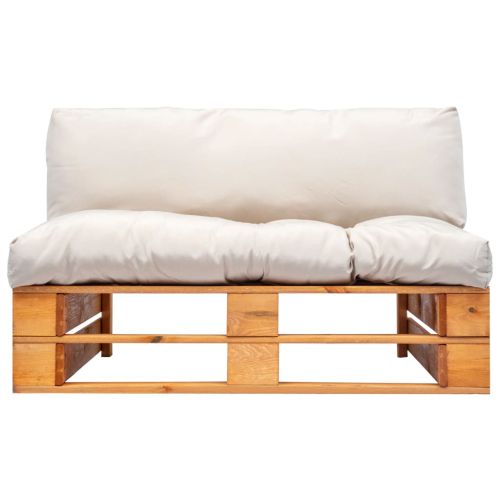 Градински палетен диван с пясъчни възглавници, борово дърво