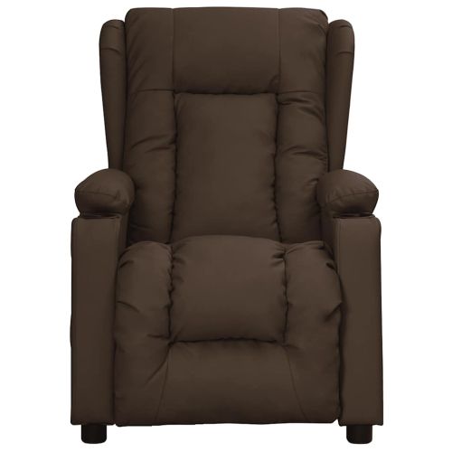 Изправящ масажен стол, кафяв, изкуствена кожа