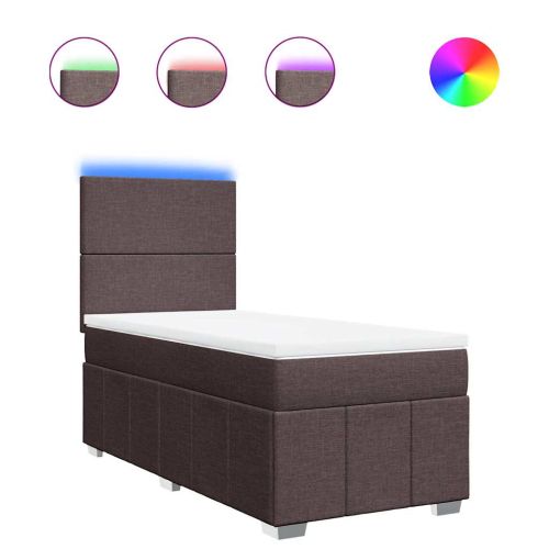 Боксспринг легло с матрак, тъмнокафяво, 90x200 см, плат