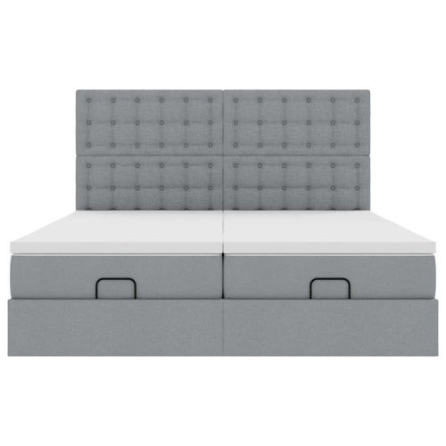 Османска легло с матраци и LED, светлосиво, 180x200 см, плат