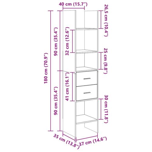 Библиотека, бяла, 40x35x180 см, инженерно дърво