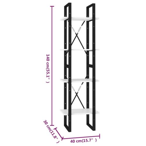 4-етажна библиотека, бяла, 40x30x140 см, инженерно дърво