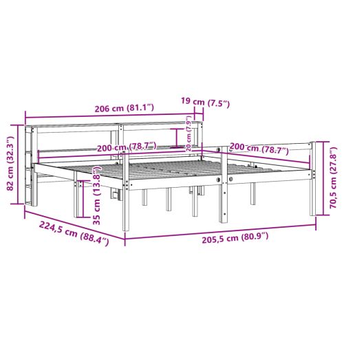 Легло за възрастни с табла, 200x200 см, борово дърво масив