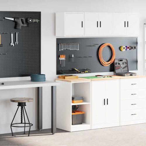 гаражни шкафове, 2 бр, бели, инженерно дърво