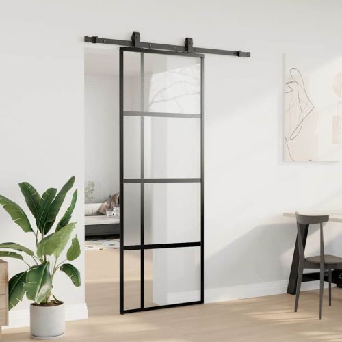 Плъзгаща се врата с комплект обков Черно 76x205 cm