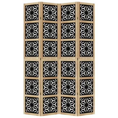 Разделител за стая 4 панела кафяво-черно дърво пауловния масив