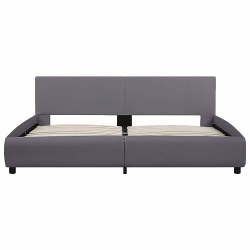 Рамка за легло с LED, сива, изкуствена кожа, 180x200 cм