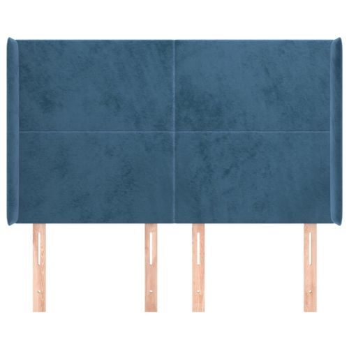 Горна табла за легло с уши, тъмносиня,147x16x118/128 см, кадифе