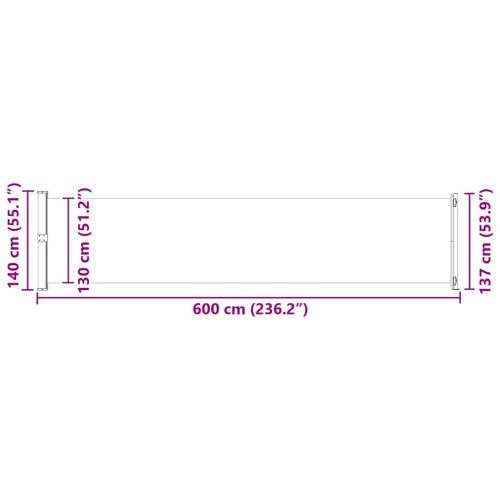 Прибираща се дворна странична тента, 140x600 см, кремава