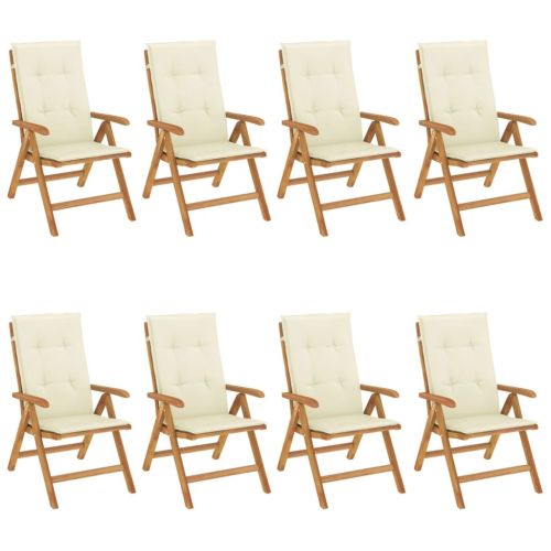 Наклоняеми градински столове с възглавници, 8 бр, тик масив